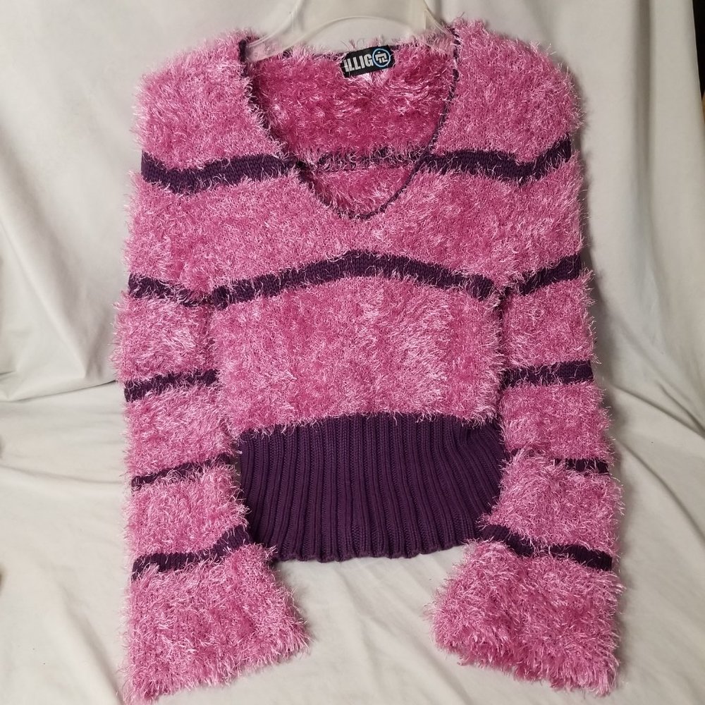 Vintage 90's ILLIG pink purple fuzzy sweater goth punk alternative